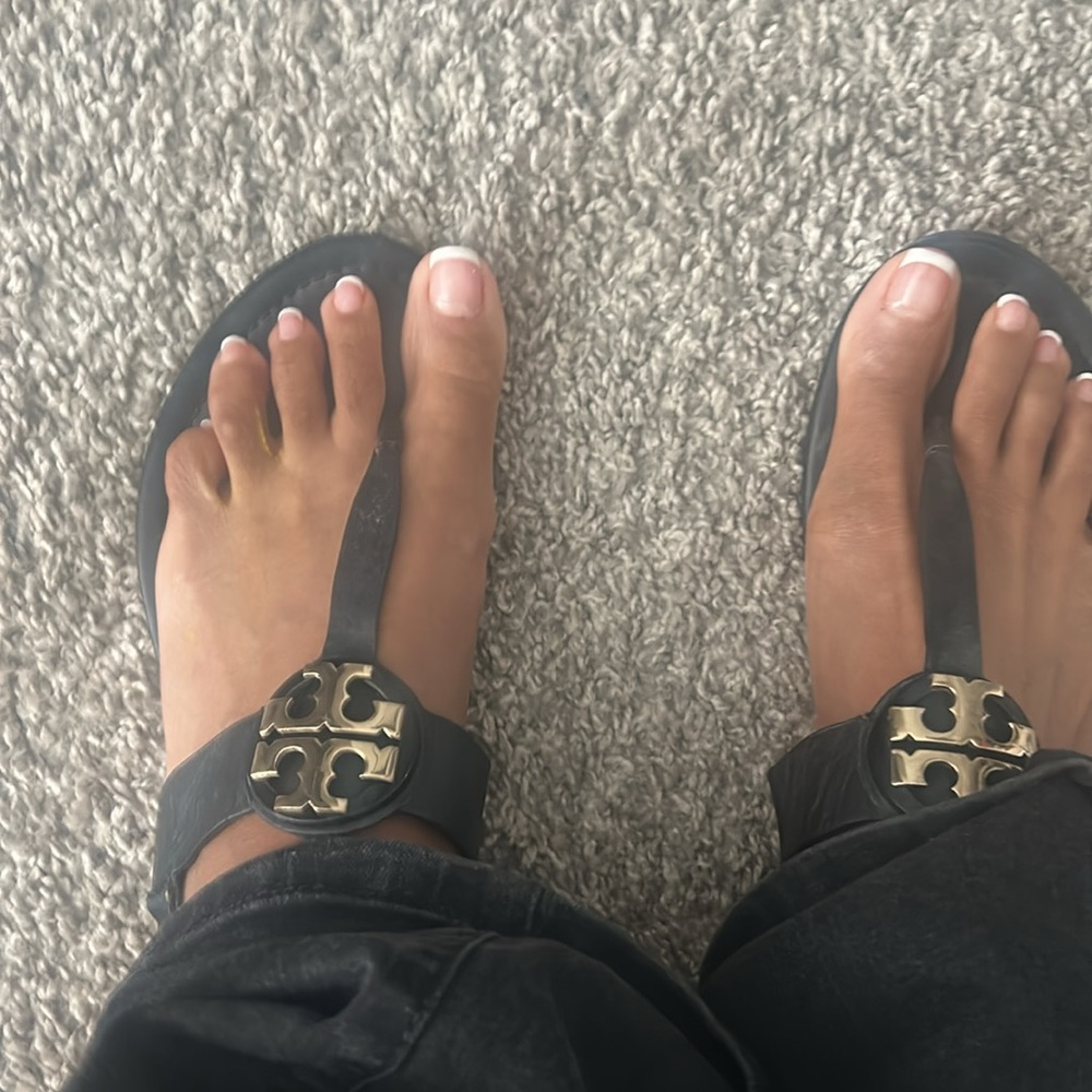 Black and Gold Tory Burch Sandals Accents